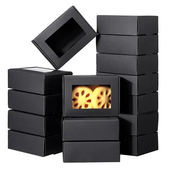 50 Ks Mini Kraft Papier Box s Oknom Súčasnosti Balenie Box Liečbu Box pre Domáce Mydlo Liečbu Pekáreň Candy (Black)