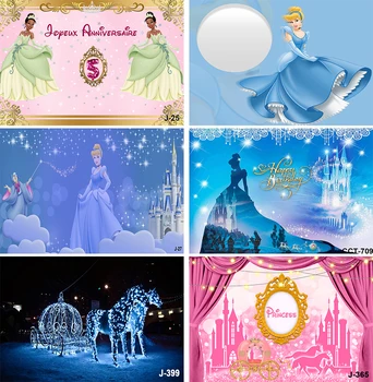 Disney Modré Šaty Blondína Princezná Pozadie Dievčatá Narodeninovej Party Dekor Vlastné Pozadie Popoluška Banner Baby Sprcha Photocall